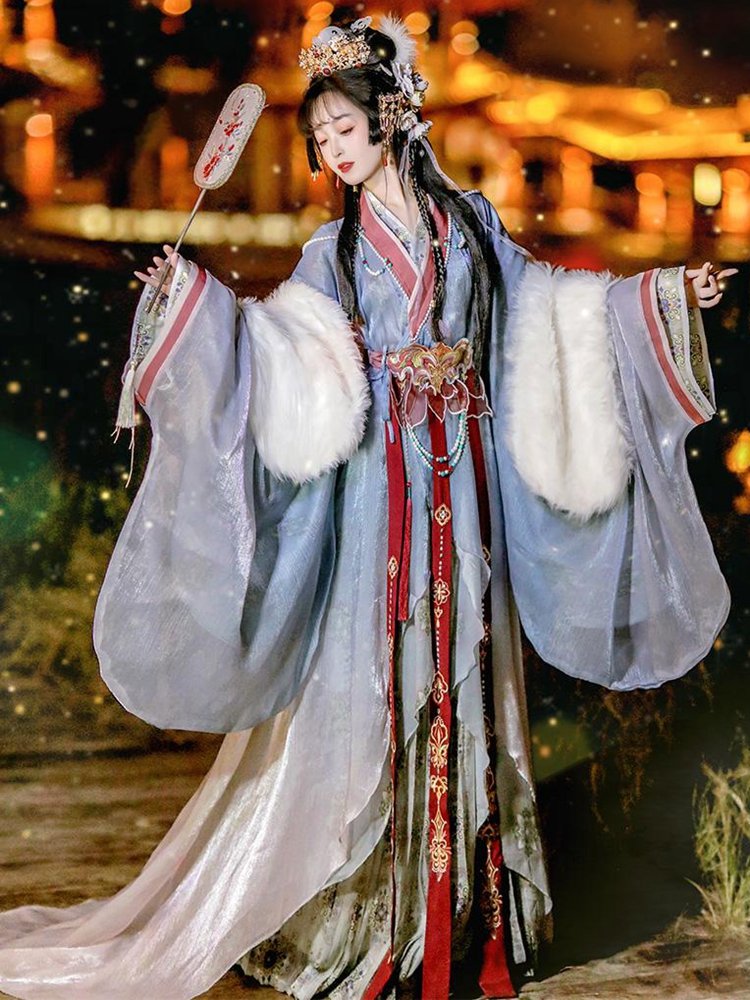 Hanfu dress glowing under warm lights
