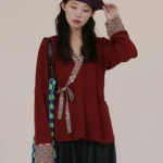 Crimson Weave Hanfu Inspired Daily Top – Soft Standalone Wear for Women