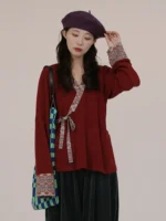 Crimson Weave Hanfu Inspired Daily Top – Soft Standalone Wear for Women
