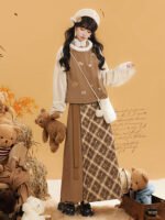 Hanfu-Inspired Winter Outfit Warm Chinese Style Top and Skirt Set - Image 3
