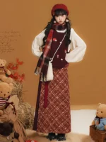 Hanfu-Inspired Winter Outfit Warm Chinese Style Top and Skirt Set - Image 2