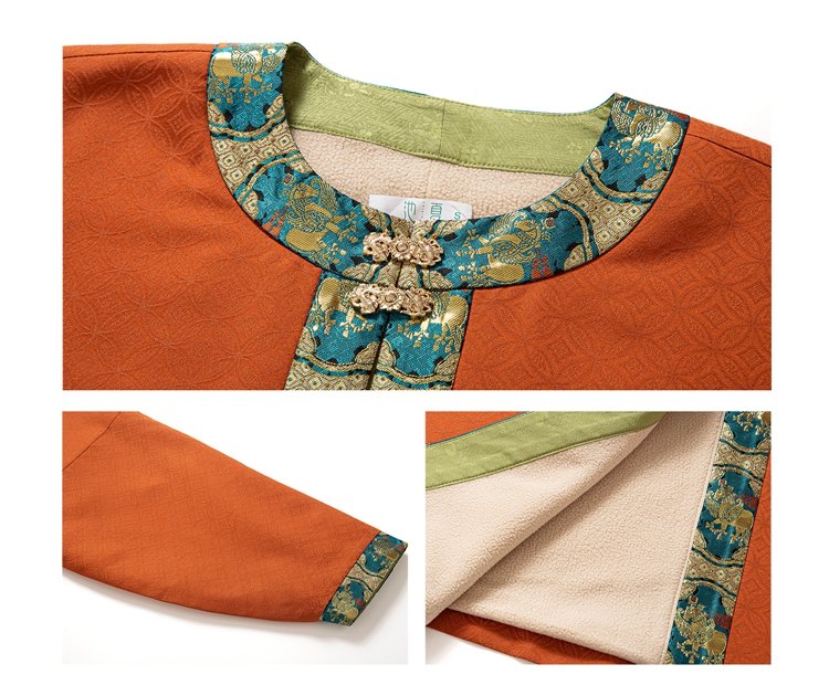 Close-up of collar trim and sleeve hem