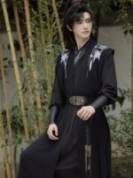 Men’s Black Hanfu Robe with Embroidered Bamboo - Image 3