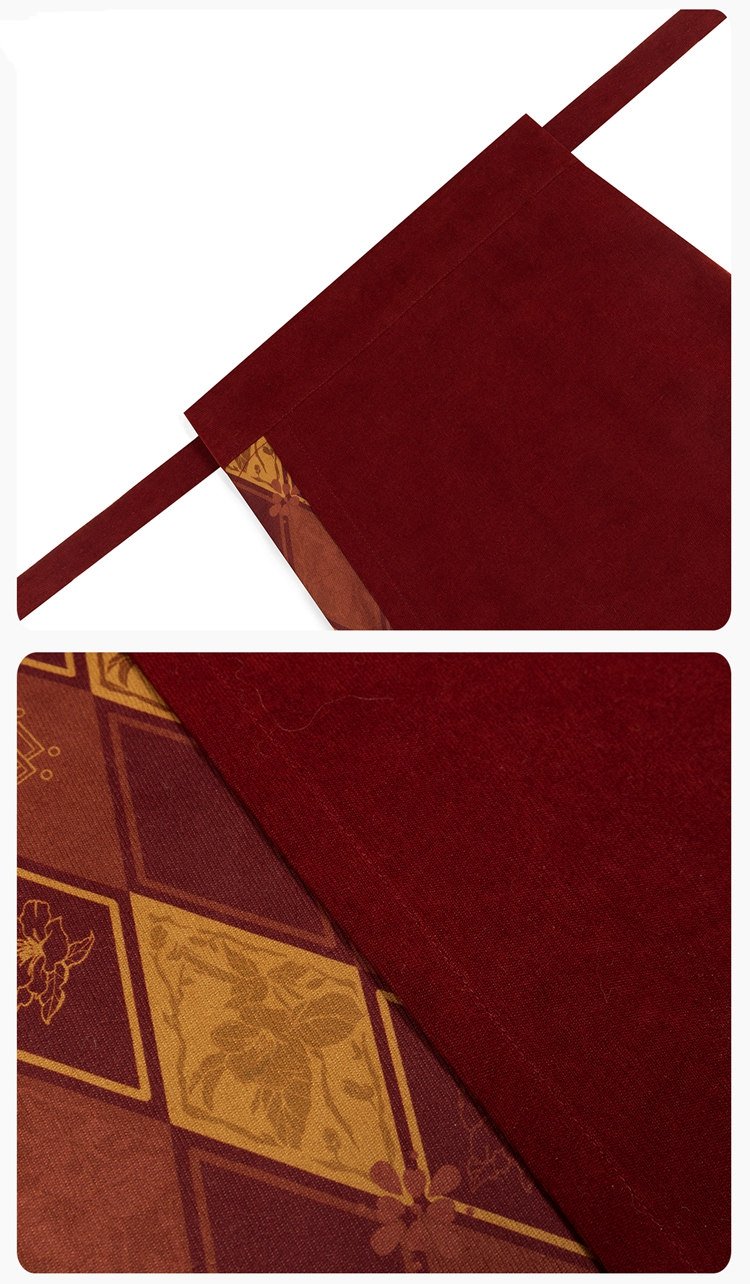 Fabric detail of wrap skirt with wool and printed panel