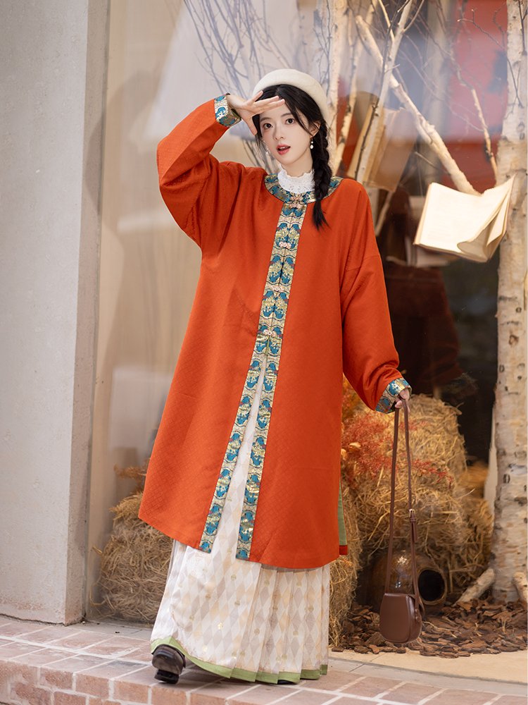 Woman modeling winter Hanfu in a festive setting