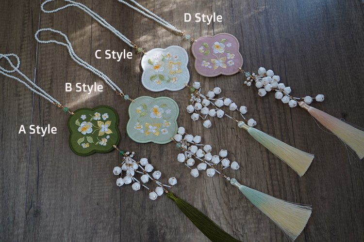 Hanfu Waist Accessories Floral Embroidered Tassel Pendants