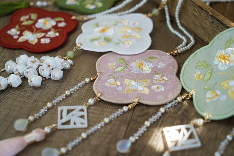 Hanfu Waist Accessories Floral Embroidered Tassel Pendants