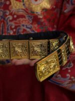 Ming Style Hanfu Leather Belt – Wide 5cm Adjustable Waist Belt for Performance & Photography - Image 5