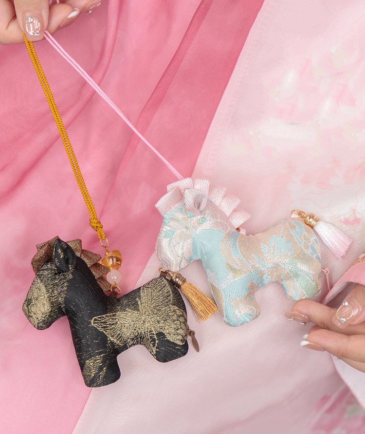 horse shaped brocade chinese sachet handheld detail