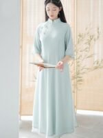 Chinese Style improved Qipao Long Soft Chiffon Dress - Image 3