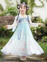 Kids Hanfu Dress with Embroidered Floral Design - Image 3