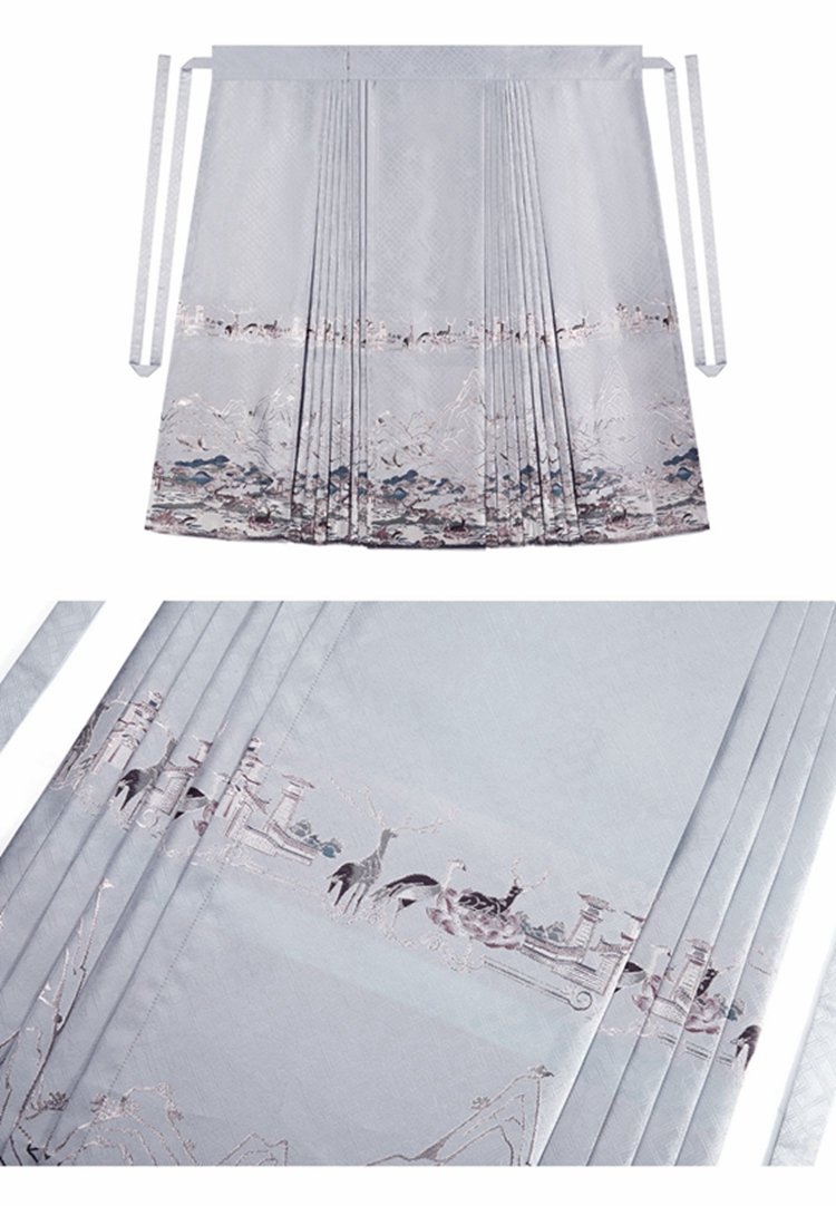 Close-up of woven scenic panel on landscape Ma Mian skirt