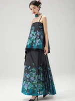 Modern Hanfu Summer Set Layered Top & Pleated Skirt