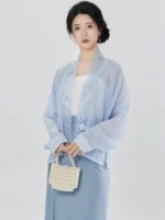 Lightweight Outfit Set Women Chiffon Cardigan Strap Top & Wrap Skirt - Image 2