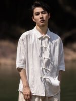 Stylish Linen Shirt with Button Closure for Men - Image 2