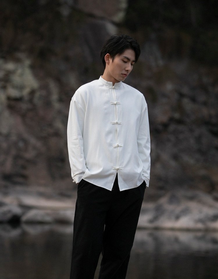 Chinese Style Long-Sleeved Shirt for Modern Men