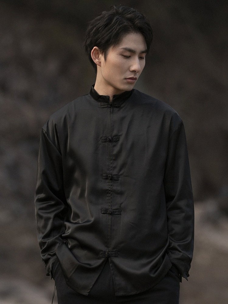Chinese Style Long-Sleeved Shirt for Modern Men