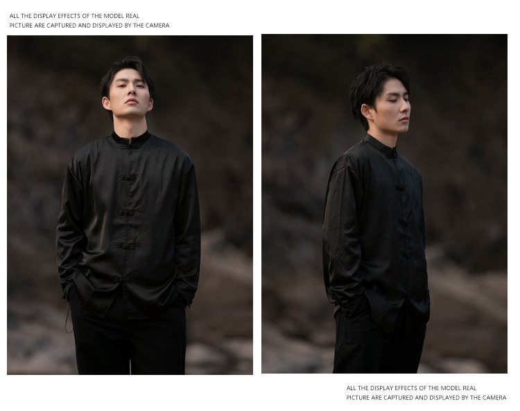 Chinese Style Long-Sleeved Shirt for Modern Men