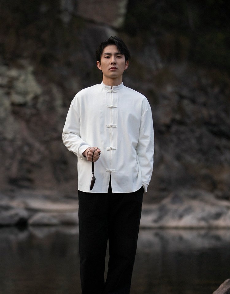 Chinese Style Long-Sleeved Shirt for Modern Men