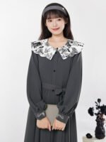 Loose Chinese Dress Long Sleeve Two-Piece Shawl Collar Dress Set - Image 2