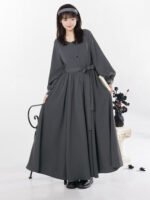 Loose Chinese Dress Long Sleeve Two-Piece Shawl Collar Dress Set - Image 5
