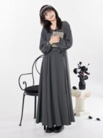 Loose Chinese Dress Long Sleeve Two-Piece Shawl Collar Dress Set - Image 4