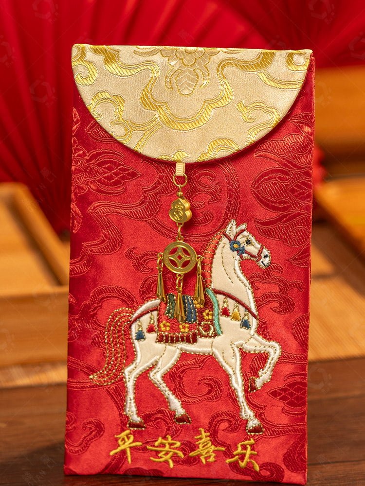 lucky horse embroidered chinese red envelope bag