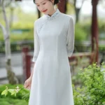 Mandarin Collar Hanfu Dress Embroidered Tencel Jacquard Tea Dress
