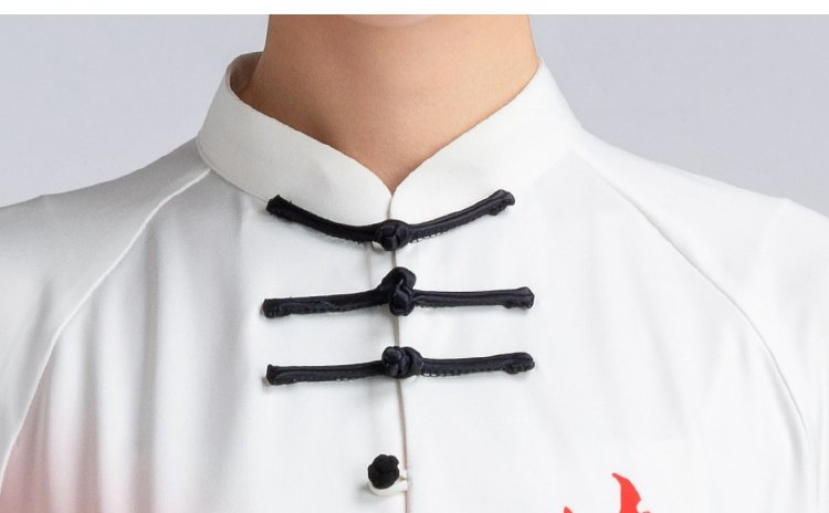 Close-up of traditional stand collar and frog button detail
