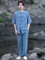 Men’s Chinese Summer Outfit – Short Sleeve Shirt & Pants Set - Image 3