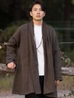 Men’s Chinese Winter Coat – Long Open-Front Hanfu-Inspired Robe Cardigan - Image 3