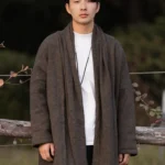 Men’s Chinese Winter Coat – Long Open-Front Hanfu-Inspired Robe Cardigan