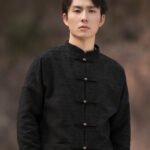 Vintage Chinese Style Mens Linen Shirts Long Sleeve with Copper Buckle