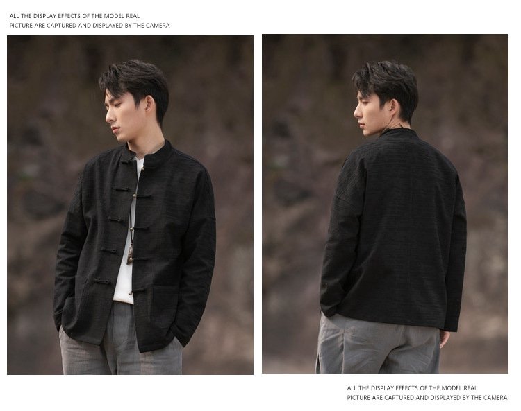 Chinese Style Mens Linen Shirts Long Sleeve