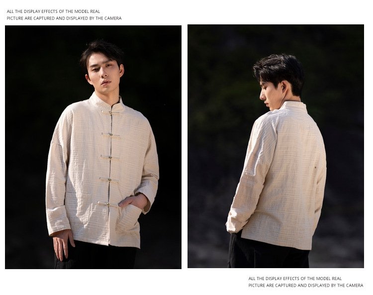 Chinese Style Mens Linen Shirts Long Sleeve