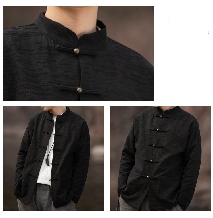 Chinese Style Mens Linen Shirts Long Sleeve