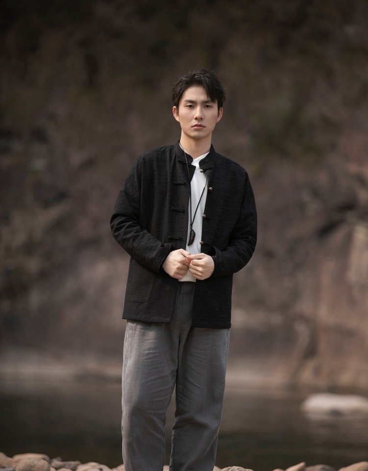 Chinese Style Mens Linen Shirts Long Sleeve