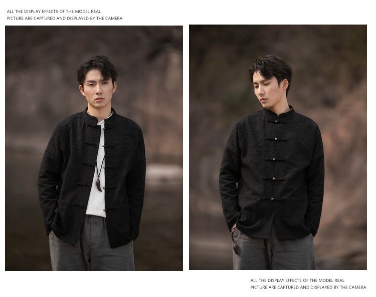 Chinese Style Mens Linen Shirts Long Sleeve
