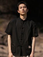 Stylish Men’s Short-Sleeved Shirt Loose Plate Buckle Shirt