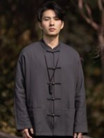 Men’s Solid Color Chinese Tang Jacket Traditional Outerwear - Image 3