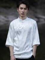 Traditional Men’s Tang Suit Shirt Printed Short Sleeve Shirt - Image 2