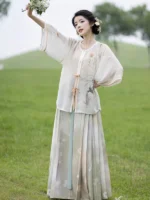 Ming-Style Hanfu Dress with Round Collar and Horse Face Skirt - Image 2