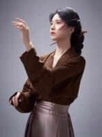 Ming Style Brocade Mamian Skirt Hanfu Set for Women - Image 6