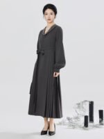 Chinese Aesthetic Dress Women – Minimal Elegant Midi Dress with Belt - Image 4