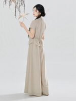 Modern Hanfu Pants Set Women – Embroidered Linen Feel Top & Wide Leg Trousers - Image 6