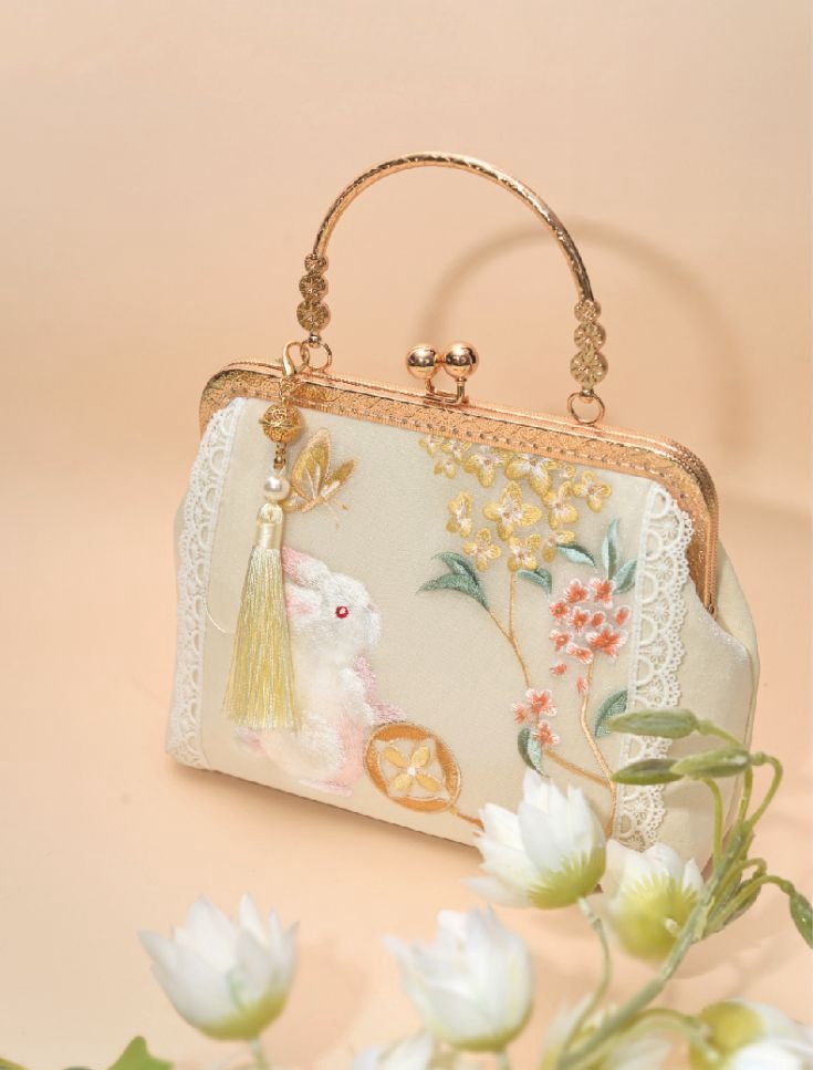Moon Rabbit Embroidery Handbags