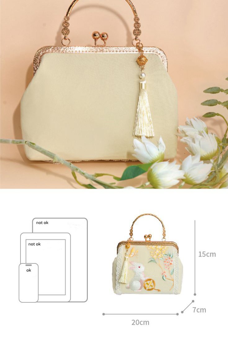Moon Rabbit Embroidery Handbags