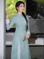 Neo-Chinese Jacquard Dress Silk Blend Midi Dress