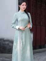 Neo-Chinese Jacquard Dress Silk Blend Midi Dress - Image 2