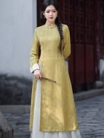 Neo-Chinese Jacquard Dress Silk Blend Midi Dress - Image 4